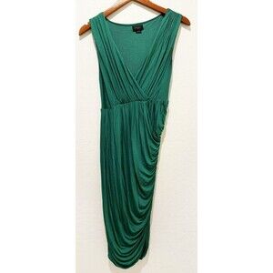 Deletta Anthropologie Dress Kelly Green Ruched Sleeveless Midi Silk Holiday S